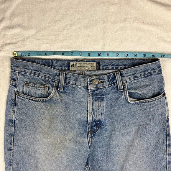 American Eagle Rigid Denim Blue Jeans Size 12 Long Light Wash Distressed Vintage - Picture 14 of 16